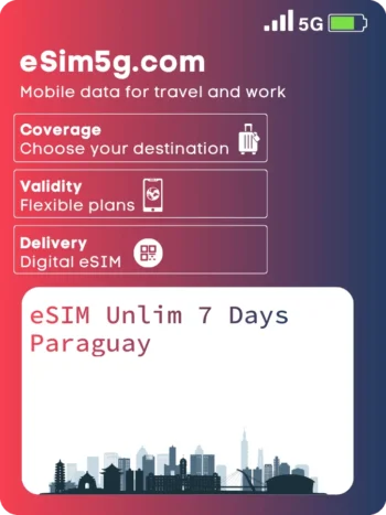 购买 eSIM 无限流量+ 7 天 巴拉圭
