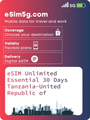 Buy eSIM Unlimited Essential 30 Days Tanzania-United Republic of